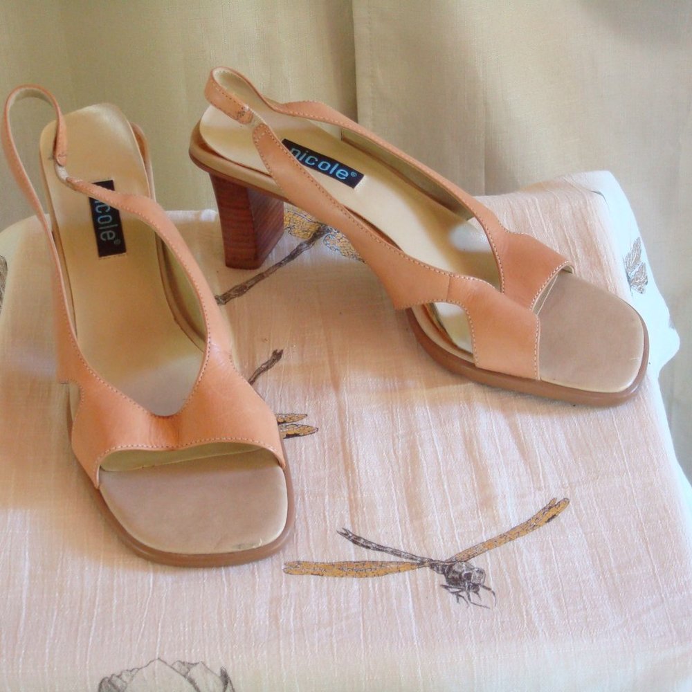 Nicole Tan Leather Slingback Sandals